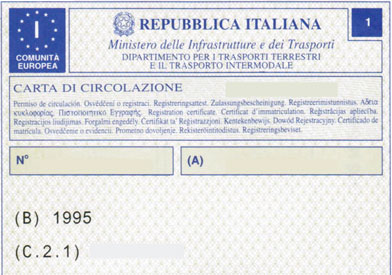 Libretto di circolazione - Fronte